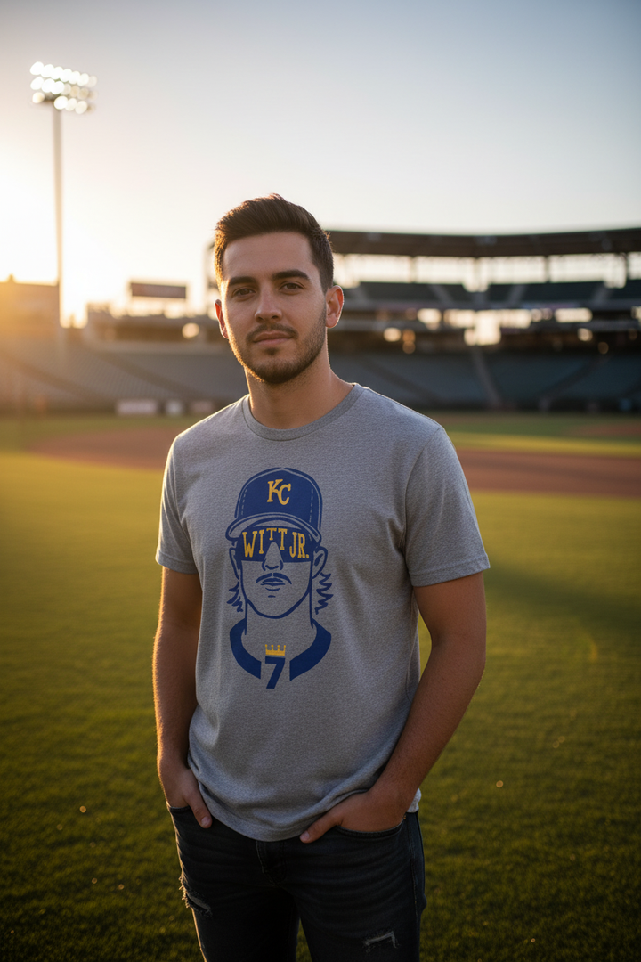 Bobby Witt Jr. stonewashed grey tee - golden hour ballfield