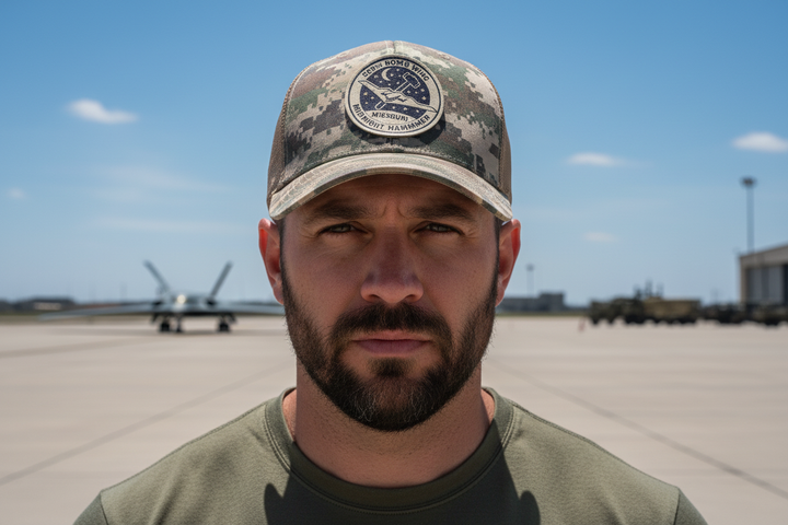 Military Model Wearing 509th Bomb Wing Midnight Hammer Hat - Front View