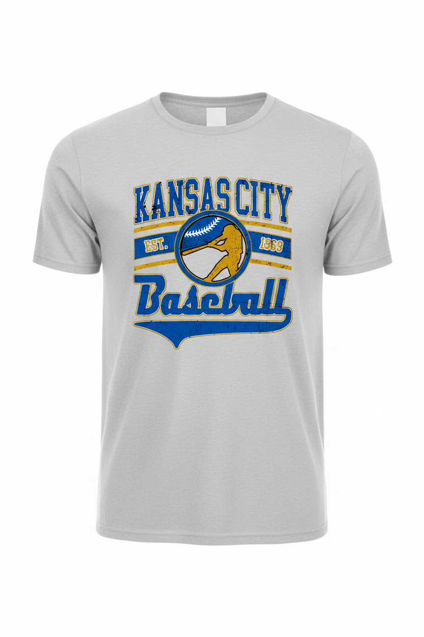 Kansas City Baseball exact graphic on grey tee