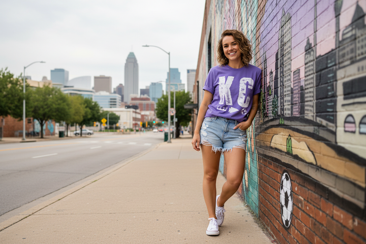 Lavender purple KC t-shirt lifestyle shot
