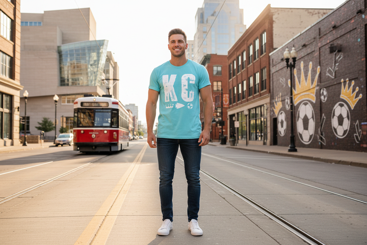 Light blue KC t-shirt lifestyle shot