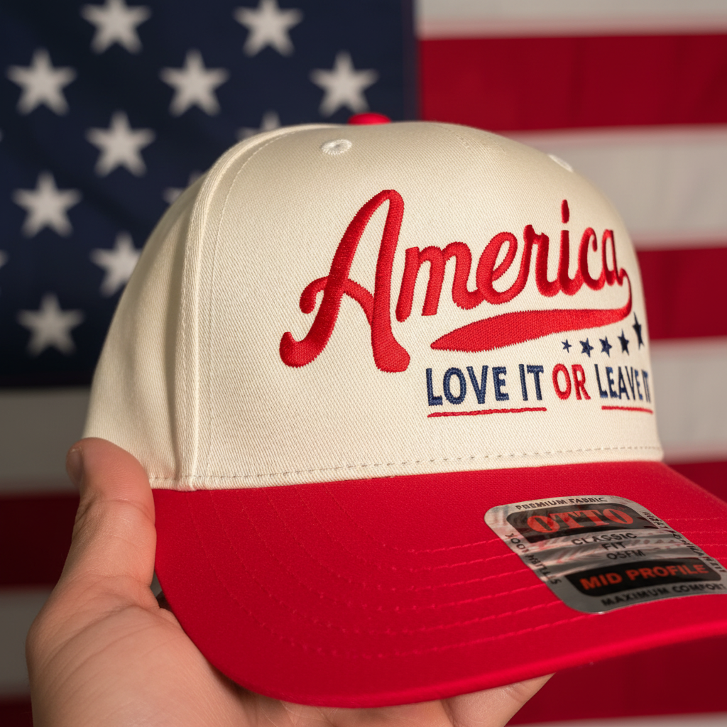 Macro embroidery against flag