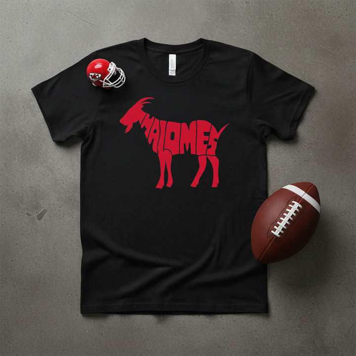 Mahomes GOAT - Black Tee Flat Lay