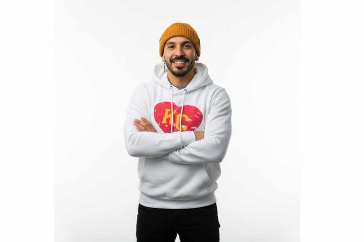 Model 2 - White hoodie confident