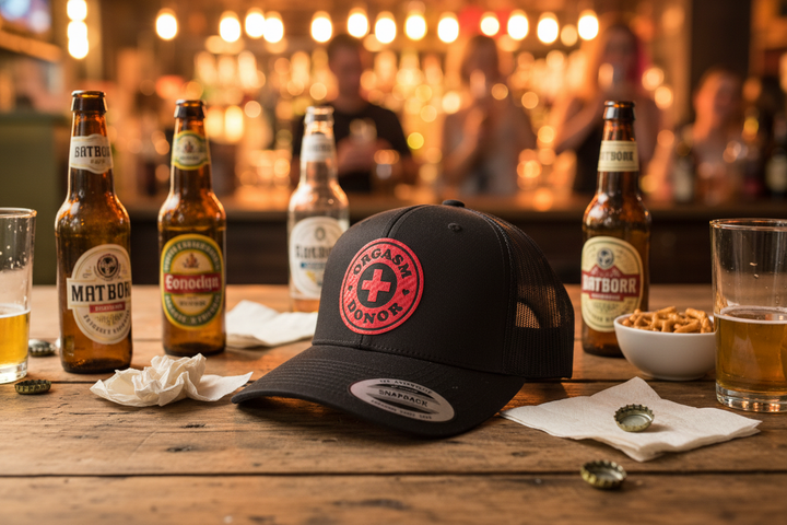 Orgasm Donor hat on bar with party atmosphere
