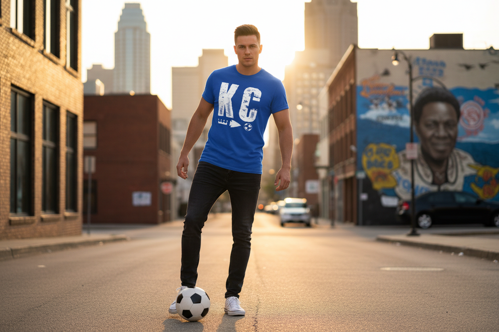 Royal blue KC t-shirt lifestyle shot
