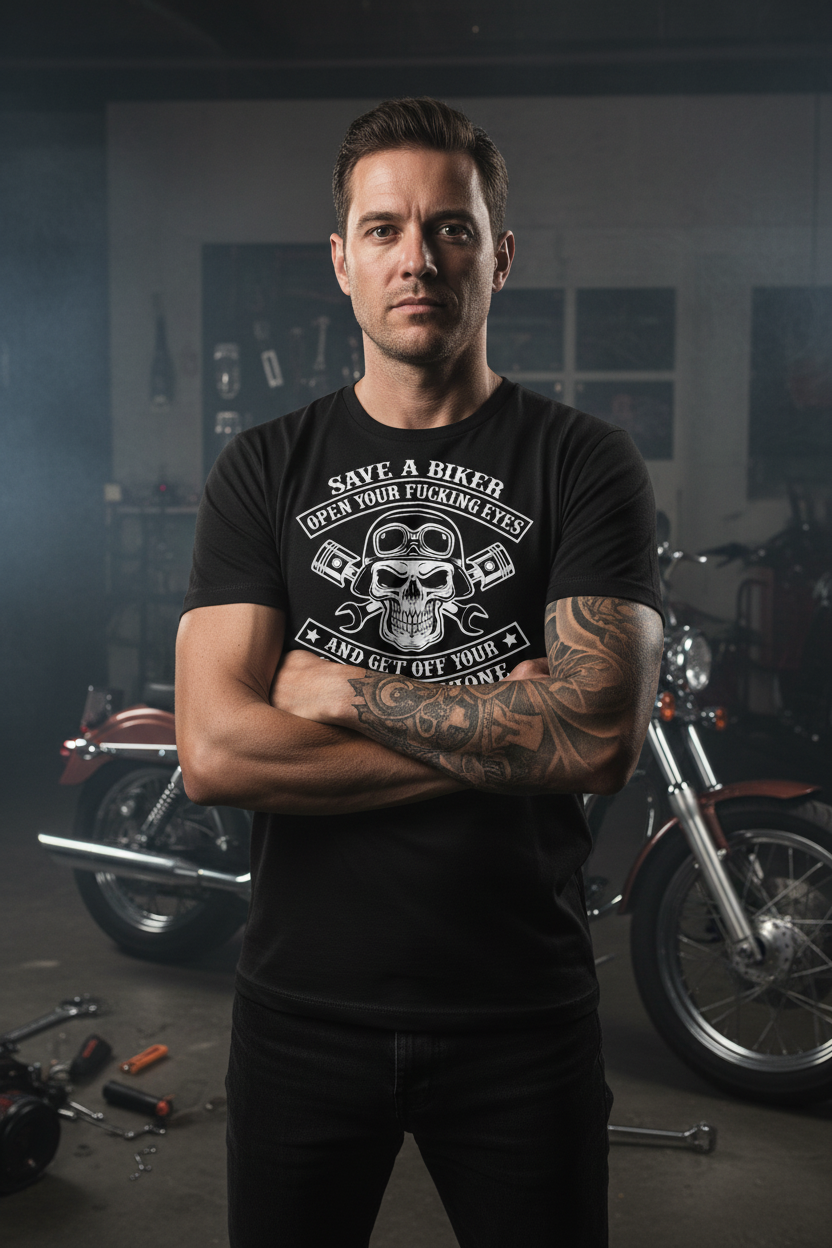 Save A Biker black tee hero