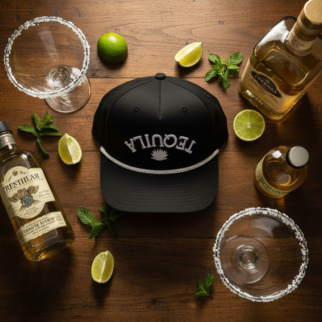 Tequila hat margarita flat lay