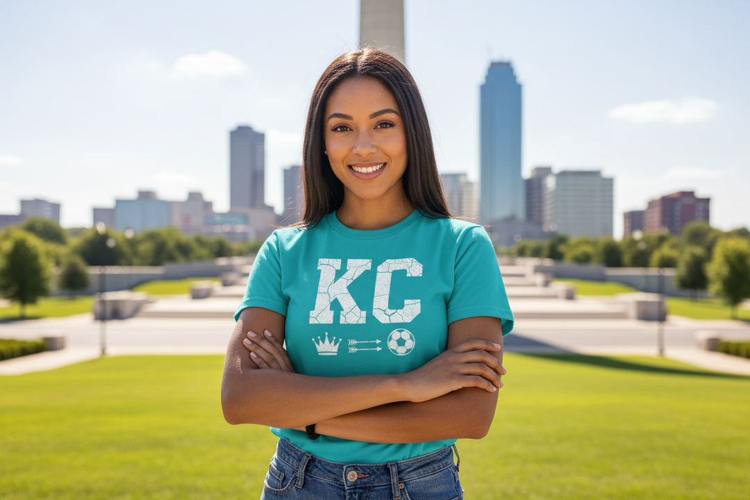 Turquoise KC t-shirt lifestyle shot